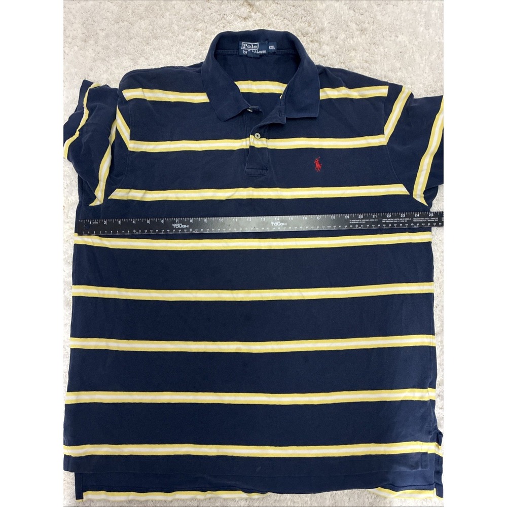 Polo Ralph Lauren Mens Polo Shirt Short Sleeve Navy/Yellow Striped Size XXL - Picture 9 of 10
